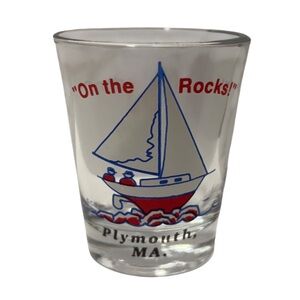 Plymouth MA Sailboat Pilgrim Mayflower On The Rocks Souvenir Shot Glass